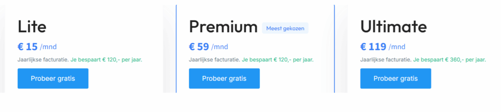 Overzicht van Plug&Pay (Plug and Pay) abonnementen: Lite, Premium en Ultimate